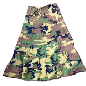 🌹 Y2K 🌹 Cotton Multicolored Camo Maxi A-Line Skirt with Pleated Tie Front